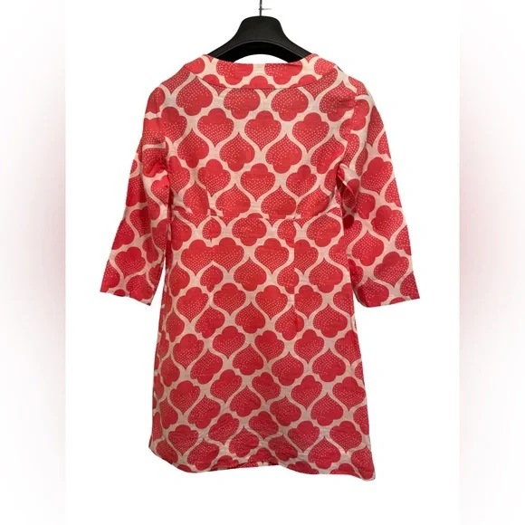 Boden EUC Size 2P Pretty Coral & White 3/4 Length Linen Mini Dress (0554) - Picture 8 of 14